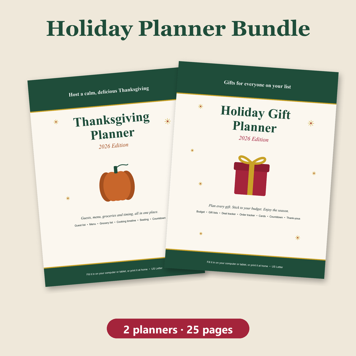 Holiday Planner Bundle: Thanksgiving Planner and Holiday Gift Planner