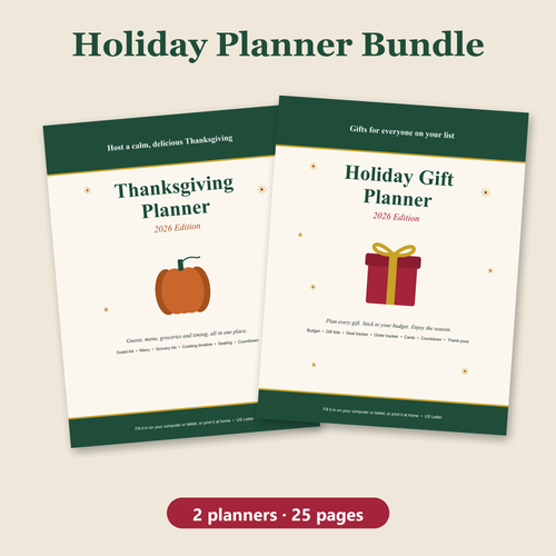 Holiday Planner Bundle: Thanksgiving Planner and Holiday Gift Planner