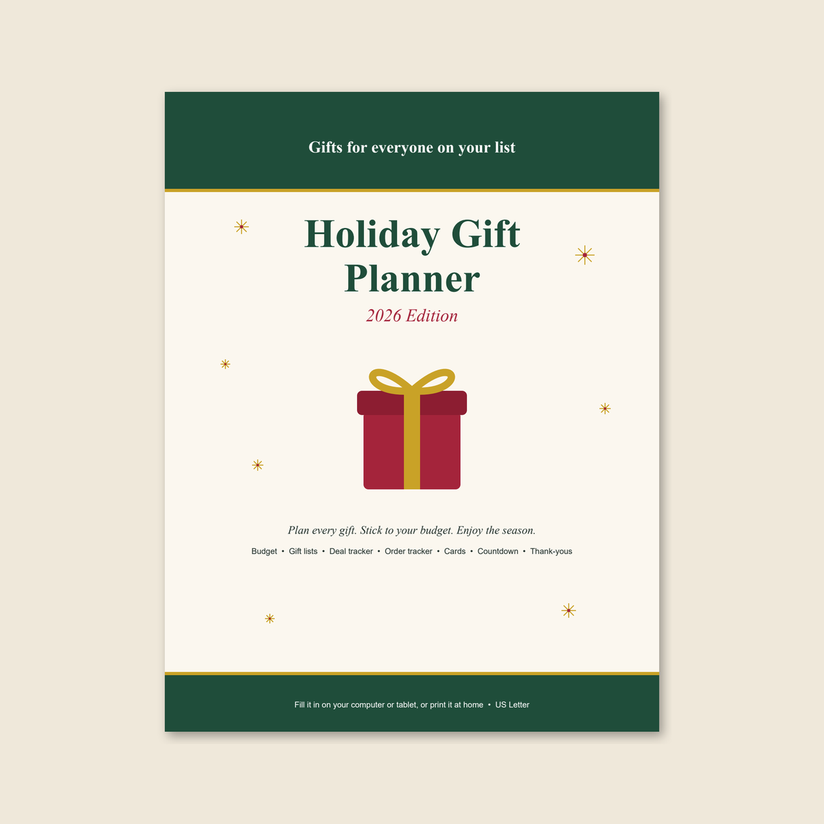 Holiday Gift Planner 2026 – Printable & Fillable PDF